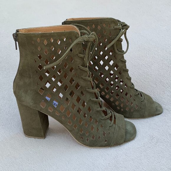 Steve Madden Denay Caged Peep Toe Block Heel Booties - Picture 1 of 13